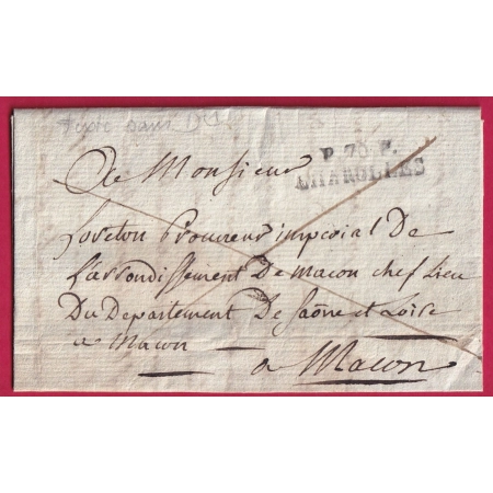 MARQUE P70P CHAROLLES SAONE ET LOIRE POUR MACON INDICE 14 33X9 LETTRE COVER FRANCE