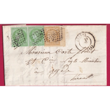 N°53 PAIRE + 59 BDF GC 2068 LODEVE HERAULT POUR AGDE LETTRE COVER FRANCE
