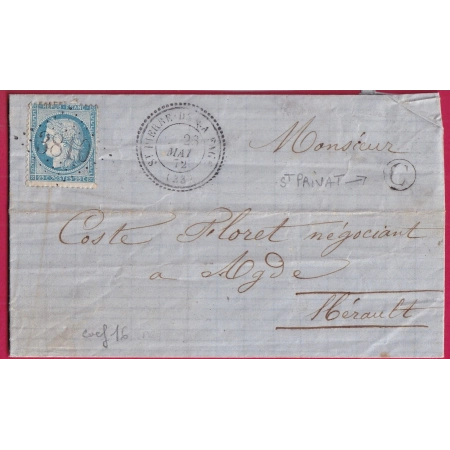 N°60 GC 3810 ST PIERRE DE LA FAGE HERAULT CAD TYPE 24 BOITE RURALE S ST PRIVAT INDICE 18 LETTRE COVER FRANCE