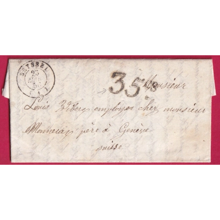 CAD TYPE 15 SEYSSEL AIN TAXE SUISSE 35cs POUR GENEVE 1856 LETTRE COVER FRANCE
