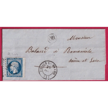 N°14 BDF PC 3654 VIRIEUX LE GRAND AIN OR POUR ROMANECHE SAONE ET LOIRE INDICE 13 LETTRE COVER FRANCE