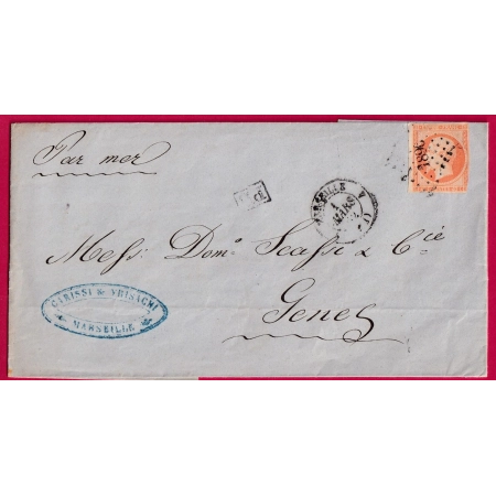 N°16 PC 1896 MARSEILLE POUR GENES GENOVA ITALIE ITALIA LETTRE COVER FRANCE