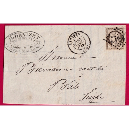 N°56 GC 1947 LANGRES HAUTE MARNE POUR BALE SUISSE DEVANT DE LETTRE COVER FRANCE