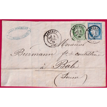 N°53 60 GC 1947 LANGRES HAUTE MARNE POUR BALE SUISSE DEVANT DE LETTRE COVER FRANCE
