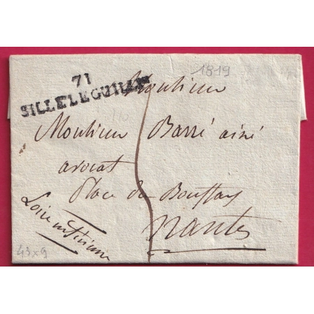 MARQUE 71 SILLE LE GUILLAUME SARTHE 1819 POUR NANTES LETTRE COVER FRANCE