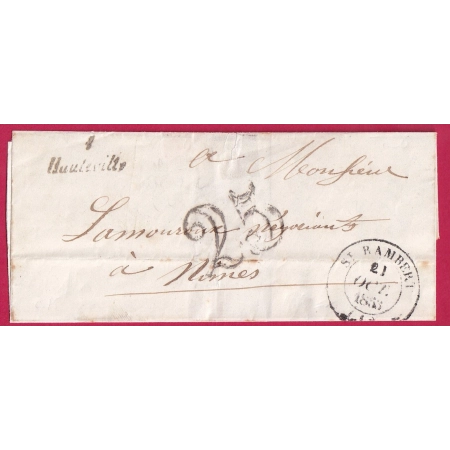 CURSIVE 1 HAUTEVILLE AIN CAD TYPE 14 ST RAMBERT 1853 POUR NIMES GARD INDICE 15 LETTRE COVER FRANCE