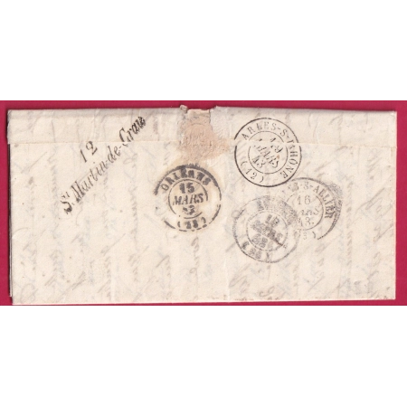 CURSIVE 12 ST MARTIN DE CRAU BOUCHES DU RHONE EN ARRIVE TYPE 12 BONNETABLE SARTHE DEPART LETTRE COVER FRANCE