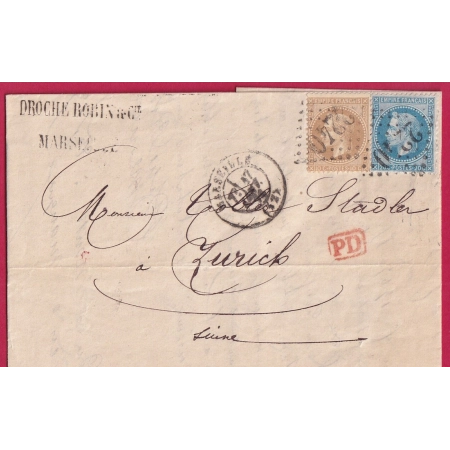 N°28 29 GC 2240 MARSEILLE POUR ZURICH SUISSE LETTRE COVER FRANCE