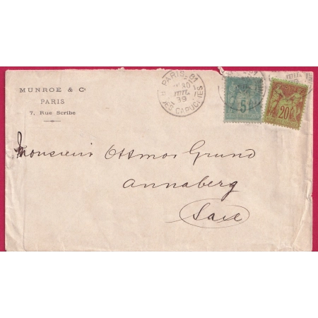 N°96 75 PARIS 81 R DES CAPUCINES POUR ANNABERG SAXE ALLEMAGNE 1889 LETTRE COVER FRANCE