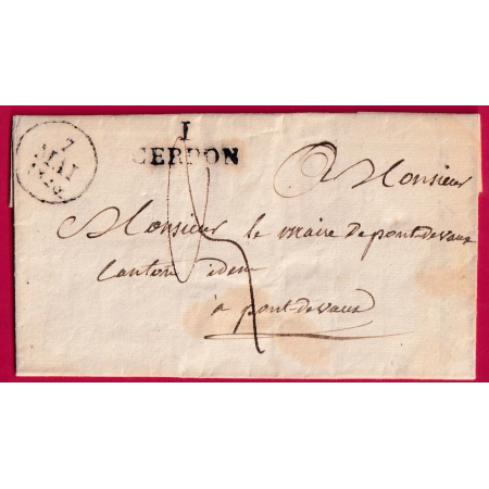 MARQUE 1 CERDON AIN TEXTE DE CHALLE 1828 POUR PONT DE VAUX INDICE 11 LETTRE COVER FRANCE