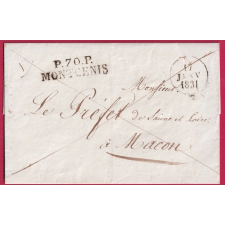 MARQUE P70P MONT CENIS SAONE ET LOIRE POUR MACON 1831 INDICE 16 LETTRE COVER FRANCE