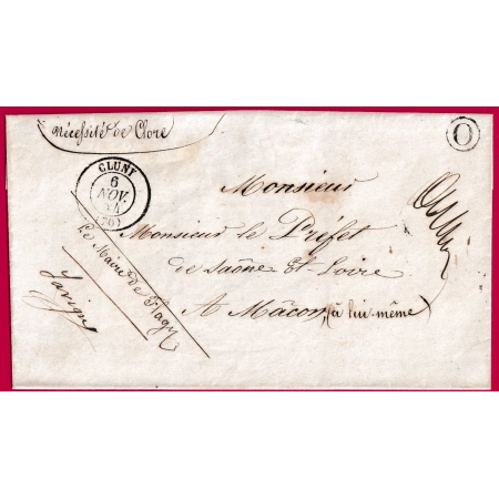 CAD TYPE 15 CLUNY SAONE ET LOIRE BOITE RURALE O FLAGNY FRANCHISE DU MAIRE POUR MACON LETTRE COVER FRANCE