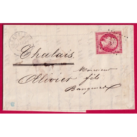 N°17B PC 251 BARBEZIEUX CHARENTE POUR CHALAIS LETTRE COVER FRANCE