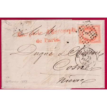N°16 PARIS BUREAU D BATON GL POUR COSNE NIEVRE LETTRE COVER FRANCE