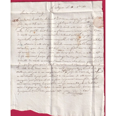 MARQUE 33 MONTAGNAC HERAULT EN ROUGE POUR NICE NIZZA MARITIMA VOIE DE MER ALPES MARITIMES 1820 LETTRE COVER FRANCE