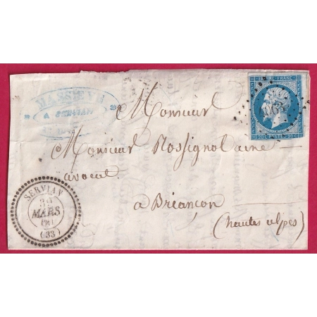 N°14 PC 4063 SERVIAN HERAULT CAD TYPE 22 BRIANCON HAUTES ALPES INDICE 14 LETTRE COVER FRANCE