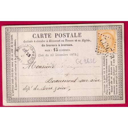 N°55 GC 2632 NEUILLY EN THELLE OISE POUR BEAUMONT SUR OISE CARTE PRECURSEUR LETTRE COVER FRANCE