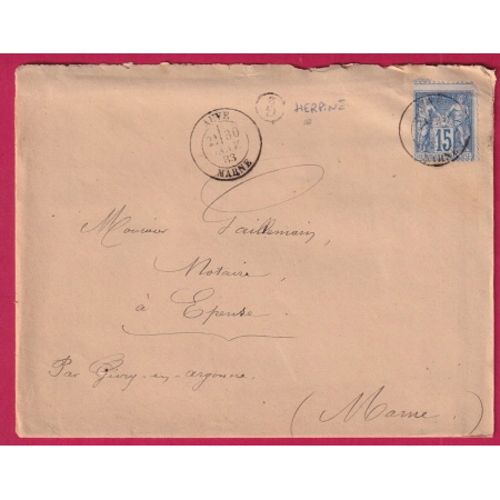 N°90 AUVE MARNE BOITE RURALE SUPPLEMENTAIRE G2 HERPINE POUR EPENSE LETTRE COVER FRANCE