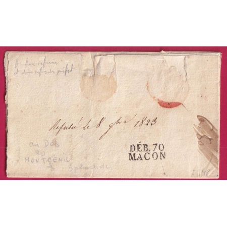 DEBOURSE DEB 70 MACON SAONE ET LOIRE 1823 DEPART 70 MONT CENIS INDICE 16 LETTRE COVER FRANCE