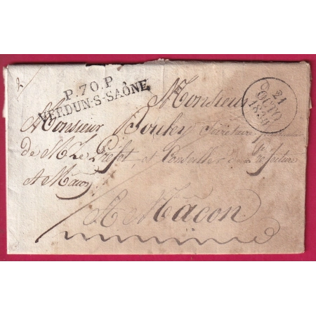 MARQUE P70P VERDUN SUR SAONE ET LOIRE 1830 POUR MACON 48X10 EN NOIR INDICE 15 LETTRE COVER FRANCE