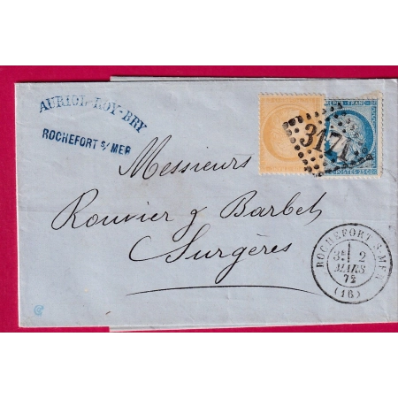 N°59 60 GC 3171 ROCHEFORT SUR MER CHARENTE INFERIEURE POUR SURGERES LETTRE COVER FRANCE