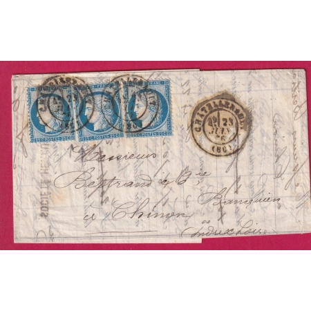 N°60 X3 CAD CHATELLERAULT VIENNE POUR CHINON INDRE ET LOIRE LETTRE COVER FRANCE