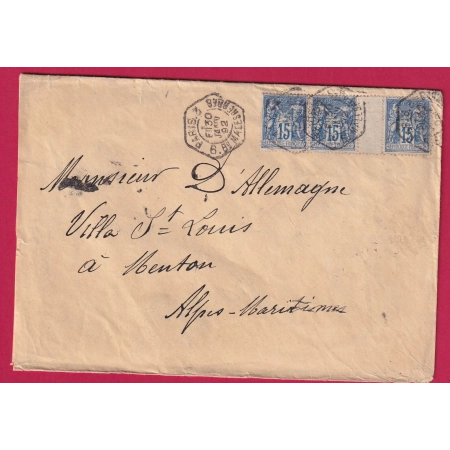 N°90 BANDE 3 INTERPANNEAUX LEVEE EXCEPTIONNELLE PARIS BD MALESHERBES LEVEE E1 MENTON ALPES MARITIMES LETTRE COVER FRANCE