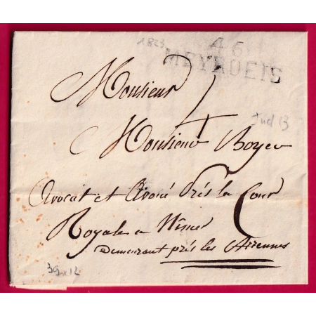 MARQUE 46 MEYRUEIS LOZERE 39X12 1823 POUR NIMES GARD INDICE 13 LETTRE COVER FRANCE