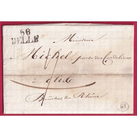 MARQUE 66 DELLE HAUT RHIN POUR AIX EN PROVENCE TEXTE BEAUCOURT 1824 INDCIE 11 24X12 LETTRE COVER FRANCE