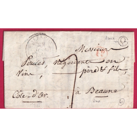 CAD TYPE 13 ALENCON ORNE BOITE RURALE Q VAUX DECIME RURAL POUR BEAUNE 1845 LETTRE COVER FRANCE