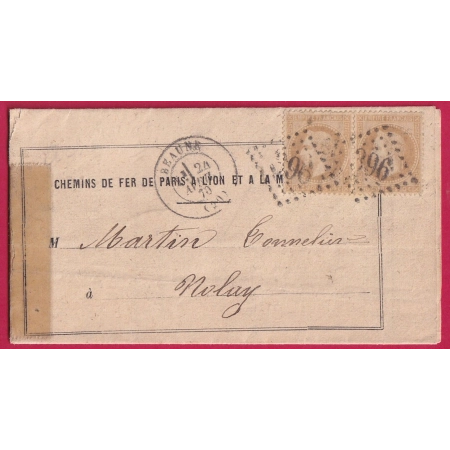 N°28 PAIRE GC 396 BEAUNE COTE D'OR POUR NOLAY CHEMIN DE FER PLM LETTRE COVER FRANCE