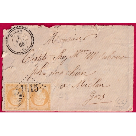 N°21 GC 1615 GALAN HAUTES PYRENEES CAD TYPE 22 POUR MIELAN GERS LETTRE COVER FRANCE