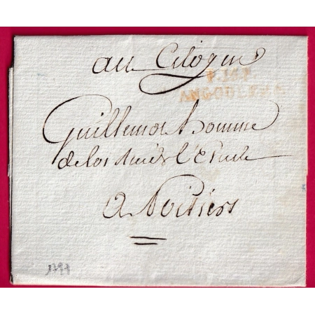 MARQUE P15P ANGOULEME CHARENTE EN ROUGE35X10 1797 POUR POITIERS INDICE 11 LETTRE COVER FRANCE