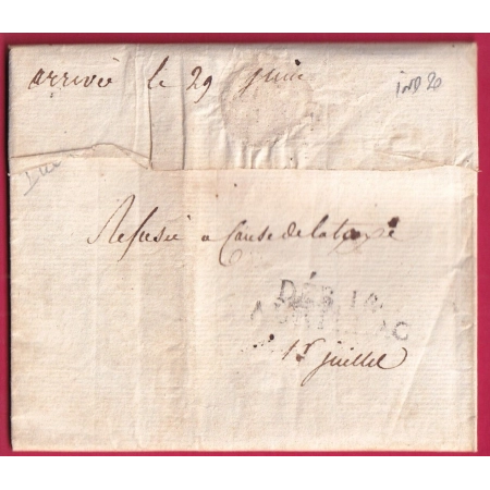DEBOURSE DEB 14 AURILLAC CANTAL 1822 INDICE 17 DEPART ANGOULEME CHARENTE LETTRE COVER FRANCE