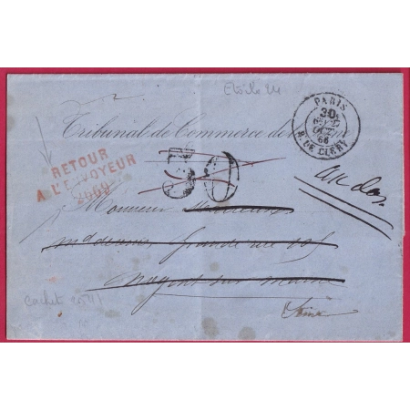 PARIS CACHET TAXE 30C R DE CLERY + TAXE 30 ANNULE RETOUR ENVOYEUR 2669 NOGENT SUR MARNE LETTRE COVER FRANCE