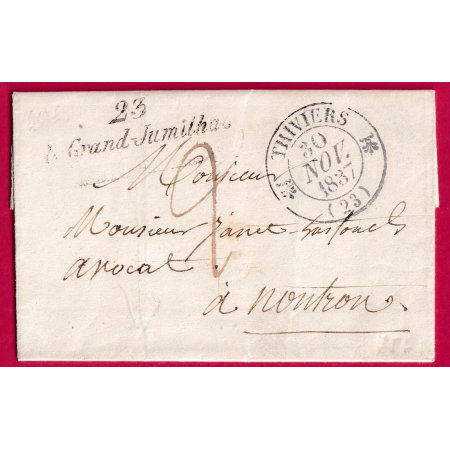 CURSIVE 23 LE GRAND JUMILHAC DORDOGNE CAD TYPE 12 THIVIERS POUR NONTRON 1837 LETTRE COVER FRANCE