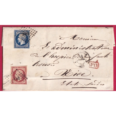 N°14 17 PC 1896 MARSEILLE POUR NICE ETATS SARDE 1856 DOUBLE PORT LETTRE COVER FRANCE