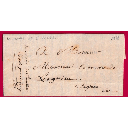 LETTRE DU MAIRE DE ST VULBAS 1838 POUR LAGNIEU AIN LETTRE COVER FRANCE