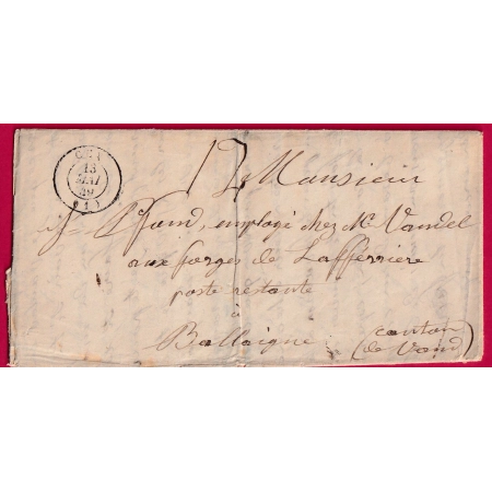 CAD TYPE 15 GEX AIN 13 MAI 1849 POUR BALAIGNE CANTON DE VAUX SUISSE LETTRE COVER FRANCE