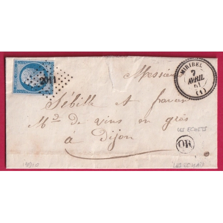 N°14 PC 2011 MIRIBEL AIN CAD TYPE 22 OR LES ECHETS ECHAIX POUR DIJON LETTRE COVER FRANCE