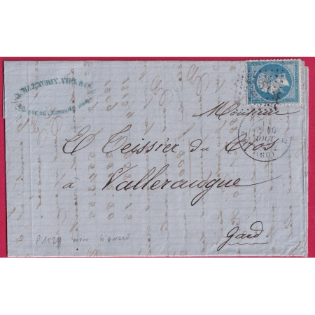N°22 PARIS H2 (60) H2 LOSANGE HS2 POUR VALLERAUGUE GARD LETTRE COVER FRANCE