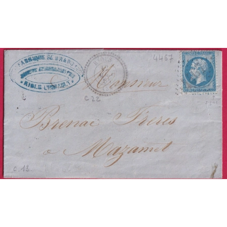 N°22 GC 4467 RIOLS HERAULT CAD TYPE 22 INDICE 13 POUR MAZAMET TARN LETTRE COVER FRANCE