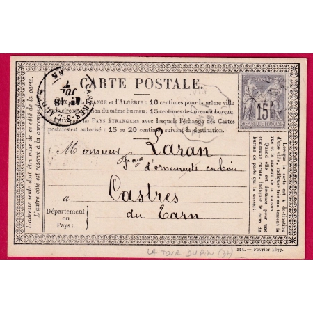 N°77 CONVOYEUR STATION LA TOUR DU PIN ISERE POUR CASTRES TARN LETTRE COVER FRANCE