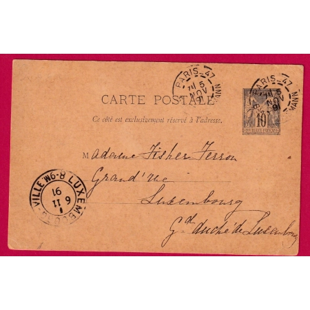 ENTIER SAGE 10C PARIS 47 BD HAUSMANN 1891 POUR LUXEMBOURG 1891 LETTRE COVER FRANCE