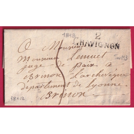 MARQUE 2 CHAVIGNON 1818 AISNE POUR BRINON YONNE INDICE 13 LETTRE COVER FRANCE