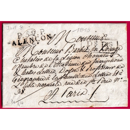 MARQUE P59P ALENCON ORNE POUR PARIS 1818 INDICE 9 LETTRE COVER FRANCE