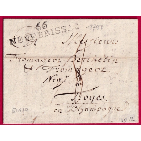 MARQUE 66 NEUFBRISSAC HAUT RHIN 1797 POUR TROYES AUBE INDICE 12 LETTRE COVER FRANCE
