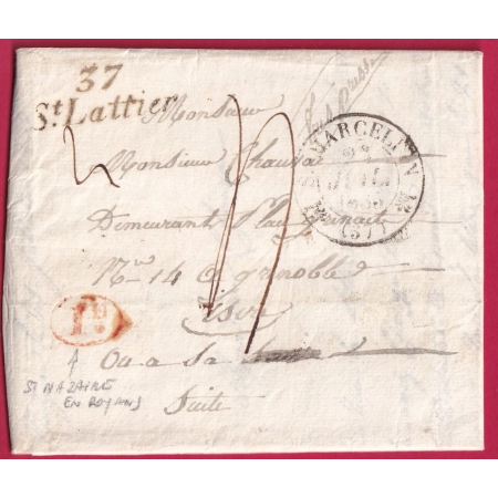 CURSIVE 37 ST LATTIER ISERE DECIME RURAL DE ST NAZAIRE EN ROYANS T12 ST MARCELLIN POUR GRENOBLE LETTRE COVER FRANCE