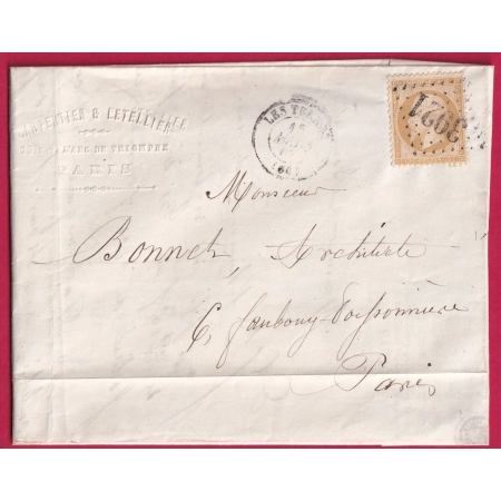 N°21 PC 3921 LES TERNES SEINE POUR PARIS RECETTES REUNIES LETTRE COVER FRANCE
