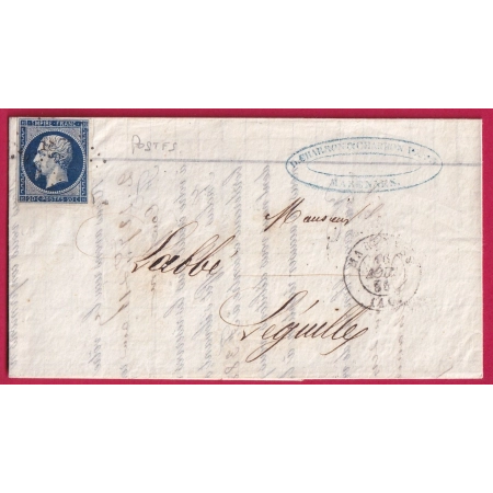 N°14 BLEU NOIR POSTFS 1ER ETAT PC MARENNES CHARENTE POUR EGUILLE LETTRE COVER FRANCE